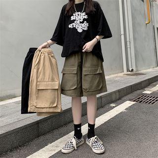 Drawstring Waist Cargo Wide-leg Shorts