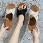 Faux-leather Cross-strap Slide Sandals