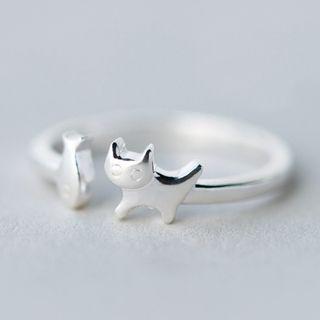 925 Sterling Silver Cat Open Ring