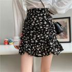 Floral Rufle Hem Mini Pencil Skirt