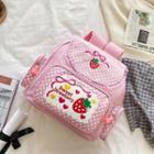 Strawberry Embroidered Nylon Backpack Pink - One Size