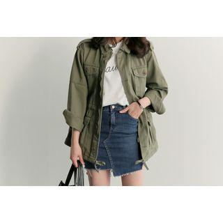 Pocket-detail Drawstring-waist Safari Jacket