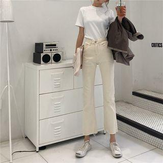 Plain Fringed Slim-fit Cropped Boot-cut Pants