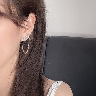 Star Rhinestone Chained Earring 1 Pair - Asymmetrical - Star - Silver - One Size