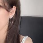 Star Rhinestone Chained Earring 1 Pair - Asymmetrical - Star - Silver - One Size