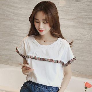 Short-sleeve Fringed Trim T-shirt