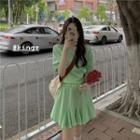 Set: Short-sleeve T-shirt + A-line Skirt Set - T-shirt - Green - One Size / A-line Skirt - Green - One Size