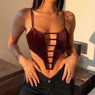Plain Cutout Velvet Camisole Top