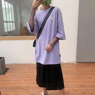 Short-sleeve Moon Printed T-shirt / Long-sleeve Mesh Top / Plain Skirt