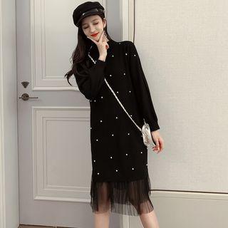 Mock Two-piece Beaded Midi Knit Dress