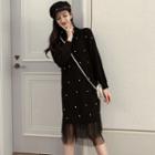 Mock Two-piece Beaded Midi Knit Dress