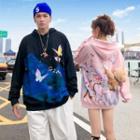 Floral Butterfly Embroidered Hooded Sweatshirt