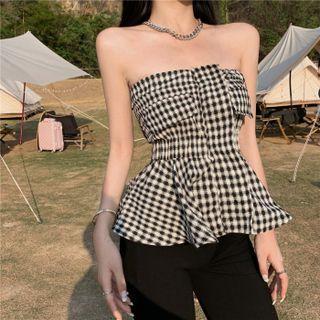 Strapless Plaid Peplum Top