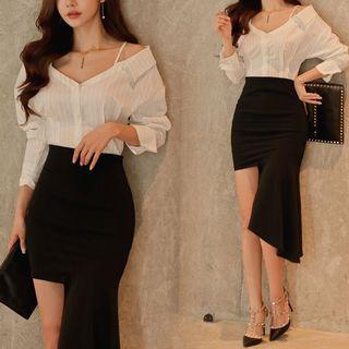 Set: Off-shoulder Shirt + Ruffled Skirt