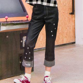 Star Embroidered Straight-cut Jeans