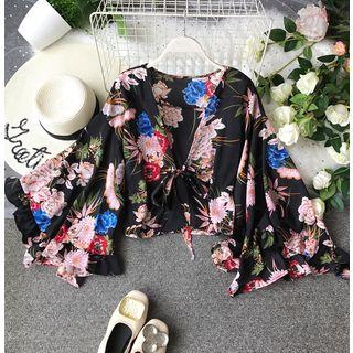Flower Print Bell-sleeve Light Jacket