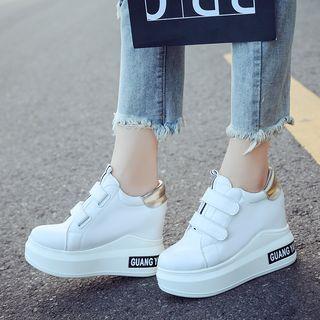 Platform Wedge Strap-detail Velcro Sneakers