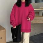 Long-sleeve Plain Sweatshirt / High-waist Corduroy Pants