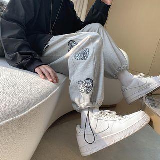 Print Drawstring-cuff Wide-leg Sweatpants