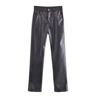 High Waist Faux Leather Straight Leg Pants