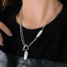 Asymmetrical Pearl Necklace Silver - One Size