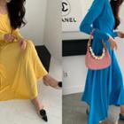 Wrap-front Vivid Flared Long Dress