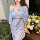 Off-shoulder Denim Shirt Dress As Shown In Figure - One Size