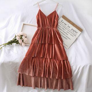 Layered Sleeveless Velvet A-line Dress