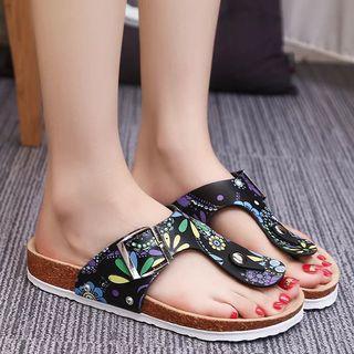 Printed Faux Leather Flip-flops