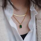 Square Zircon Necklace Green & Gold - One Size