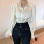 Long-sleeve Satin Blouse Off-white - One Size