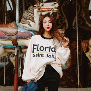 Piped Letter-printed Oversized Pullover