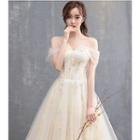 Off Shoulder Short Sleeve Wedding Ball Gown With Train