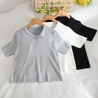 Short-sleeve Collared Asymmetrical Top