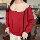 Eyelet Lace Collar Flared-cuff Pullover