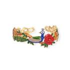 Fashion And Elegant Plated Gold Enamel Peacock Flower Opening Bangle Golden - One Size