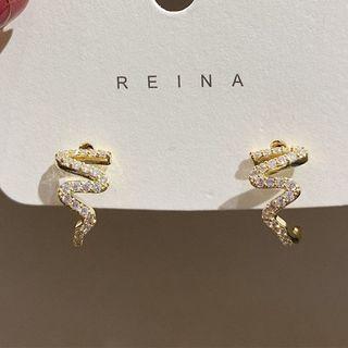 Rhinestone Wavy Stud Earring 1 Pair - As Shown In Figure - One Size