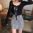 Lace Up Cardigan / Zebra Print Spaghetti Strap Mini Sheath Dress