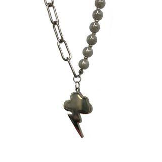 Lightning Cloud Pendant Faux Pearl Stainless Steel Necklace White & Silver - One Size