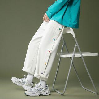 Contrast Button Wide-leg Pants