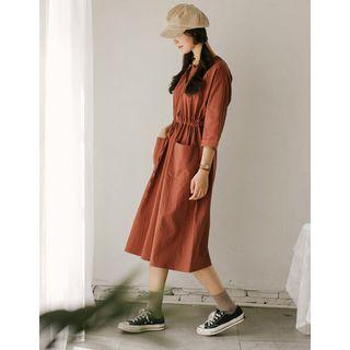 Drawcord Shirtwaist Long Dress