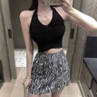 Halter-neck Top / Zebra Print Mini A-line Skirt
