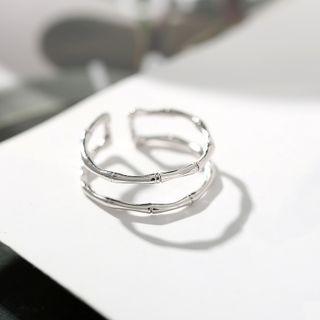 Layered Bamboo Open Ring Silver - One Size