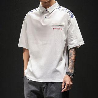 Elbow-sleeve Camo Panel Polo Shirt