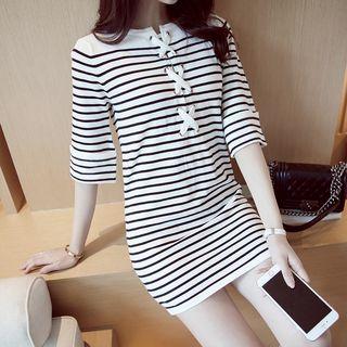 Sailor Collar Stripe Elbow-sleeve Knit Dress