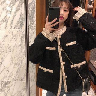 Round Neck Lace Panel Jacket