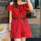 Off-shoulder Eyelet Lace Playsuit