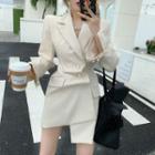 Plain Pearl Button Long-sleeve Blazer Dress