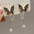 Faux Pearl Butterfly Drop Earring D2-2-16 - 1 Pair - Gold & White & Black - One Size