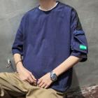 Elbow-sleeve Contrast Trim Cargo T-shirt